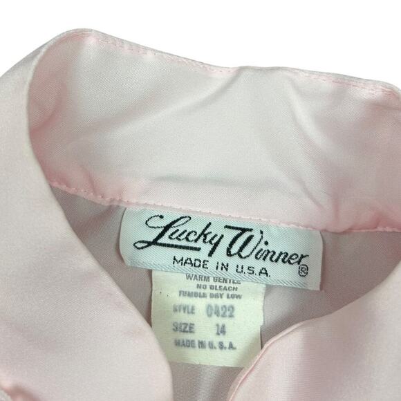 Vintage 70's Lucky Winner Light Pink Ruffle Puff Sleeve Top 14 Button Up Blouse - Picture 6 of 7